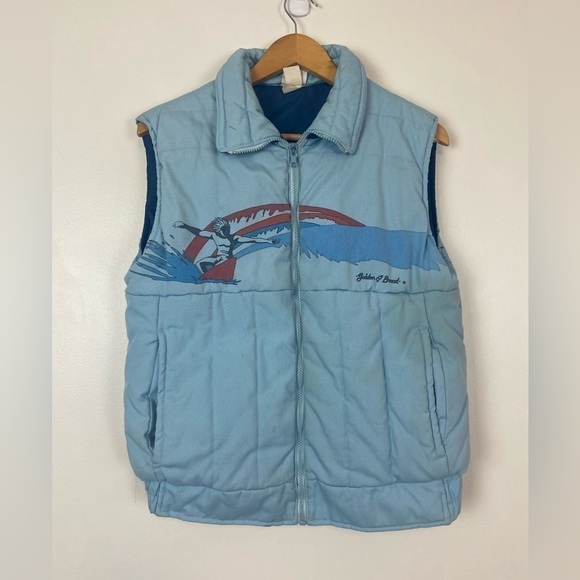Vintage Golden Breed Surf Wear Vest Jacket Puffer SZ Med Oversized Hang Ten 70s - Picture 2 of 9
